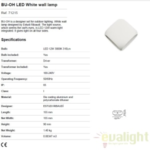 Aplica de perete exterior BU-OH LED alb IP65 71215 177790 universul-luminii.ro