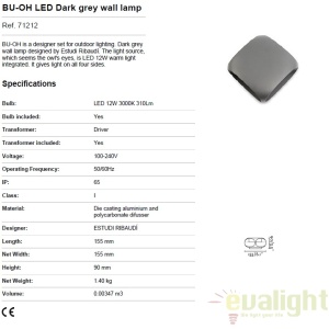 Aplica de perete exterior BU-OH LED gri IP65 71212 174890 universul-luminii.ro