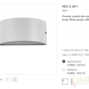 Aplica de perete exterior, IP44, REX-2 AP1 BIANCO 092416 66890 universul-luminii.ro