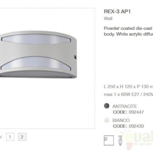 Aplica de perete exterior, IP44, REX-3 AP1 BIANCO 092430 66900 universul-luminii.ro