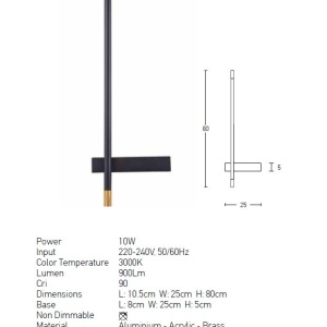 Aplica de perete LED design liniar ambiental Wall Lamp negru/ alama - Img 2