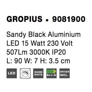 Aplica de perete LED design liniar GROPIUS negru, L-90cm, H-7cm - Img 2