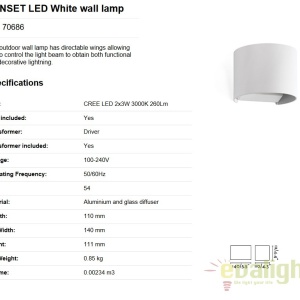 Aplica de perete LED exterior IP54 stil decorativ SUNSET alba 70686 179800 universul-luminii.ro