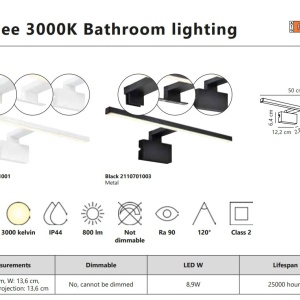 Aplica de perete LED pentru baie IP44 Marlee negru 3000K 221100 universul-luminii.ro