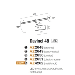 Aplica de perete LED pentru tablou cu brat directionabil DaVinci 48 negru 95280 universul-luminii.ro