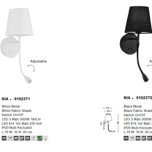 Aplica de perete moderna cu reader LED Nia neagra NVL-9182372 77140 universul-luminii.ro