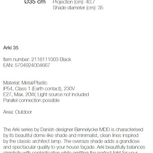Aplica de perete pentru ilumninat exterior IP54, Arki 35 negru 2118111003 NL 196760 universul-luminii.ro