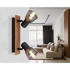 Aplica de perete / tavan cu 2 spoturi directionabile design modern CLAUDE negru, maro 114310 universul-luminii.ro