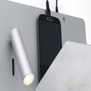 Aplica de perete ultra moderna / Lampa cu reader LED SUAU USB gri dormitor dreapta 62123 60770 universul-luminii.ro