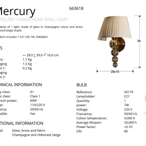 Aplica eleganta dimabila MERCURY CHAMPAGNE SV-663618 88550 universul-luminii.ro