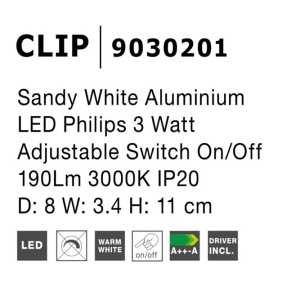 Aplica LED cu spot directionabil design minimalist CLIP alba NVL-9030201 81330 universul-luminii.ro