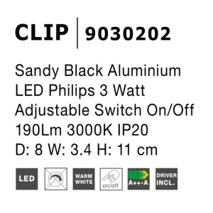 Aplica LED cu spot directionabil design minimalist CLIP neagra NVL-9030202 81340 universul-luminii.ro