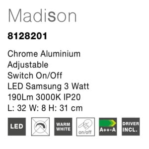 Aplica LED cu spot directionabil design minimalist Madison crom NVL-8128201 77730 universul-luminii.ro