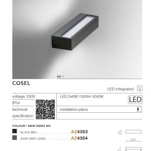 Aplica LED de exterior ambientala IP54 COSEL NEGRU 96950 universul-luminii.ro