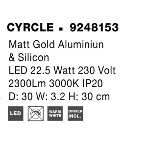 Aplica LED de perete design ambiental CYRCLE 30cm aurie 204110 universul-luminii.ro