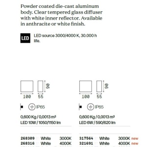 Aplica LED de perete exterior ambientala Ip65 Argo ap1 4000k alba 143010 universul-luminii.ro