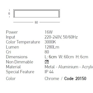 Aplica LED de perete pentru baie design liniar Freya crom - Img 3