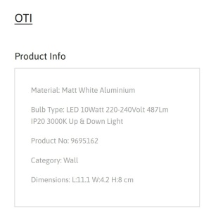 Aplica LED iluminat ambiental Up & Down OTI alba, NVL-9695162 246490 universul-luminii.ro