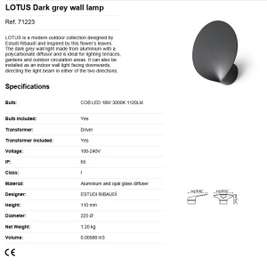 Aplica LED moderna de exterior ambientala IP65 LOTUS gri 189450 universul-luminii.ro