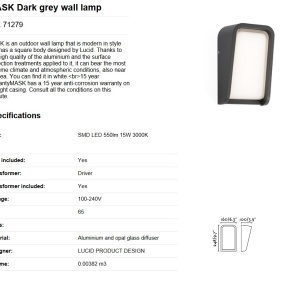 Aplica LED perete exterior design modern IP65 MASK gri 189440 universul-luminii.ro