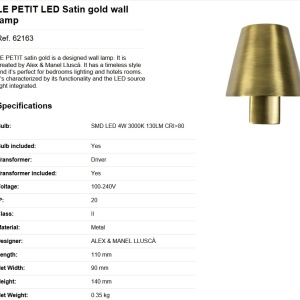 Aplica LED stil modern minimalist LE PETIT LED Satin gold 62163 189710 universul-luminii.ro