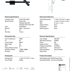 Aplica LED stil modern Senta Bar neagra - Img 3