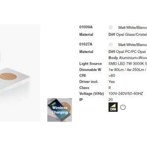 Aplica LED ultramoderna USB / Wireless charger NIKO dreapta 201730 universul-luminii.ro