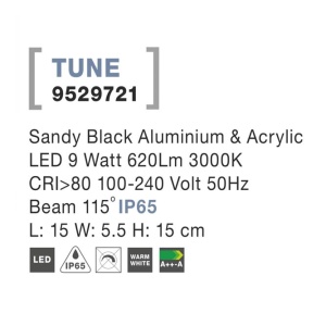 Aplica perete LED de exterior IP65 TUNE neagra NVL-9529721 79590 universul-luminii.ro