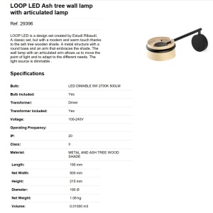 Aplica perete LED dimabila design deosebit LOOP frasin 29396 60270 universul-luminii.ro