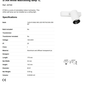 Aplica perete / tavan cu spot directionabil design modern STAN 1L alba 84490 universul-luminii.ro