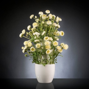 Aranjament floral, decor festiv design LUX, BABILON RANUNCOLO BIG 95cm, alb
