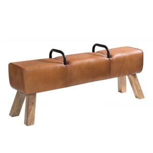 Bancheta cu piele naturala si picioare din lemn de mango Bock Kult
