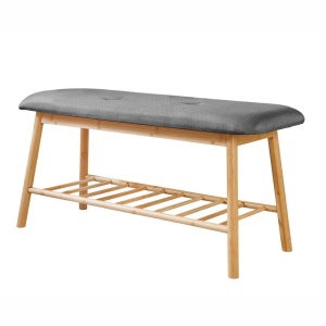 Bancheta cu raft pentru hol, baie sau dressinguri ZEN-BO 90cm bambus