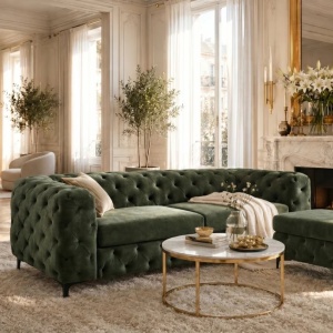 Bancheta design Chesterfield, Catifea verde inchis, MODERN BAROCK - Img 4
