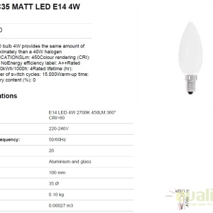 Bec E14 LED C35 MATT 4W 2700K 17460 67950 universul-luminii.ro