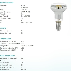 Bec E14-LED-R50 4W 340lm 2700k, dimabil 11764 EL 75010 universul-luminii.ro