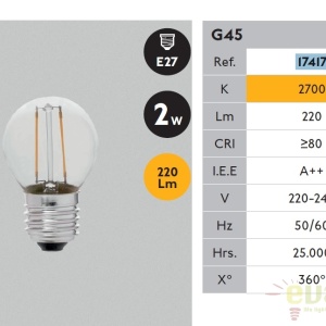 Bec LED decorativ FILAMENT E27 LED 2W 2700K 17417 68080 universul-luminii.ro