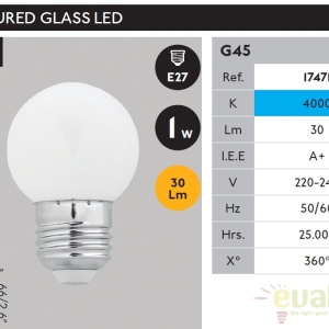 Bec LED E27 G45 ALB 1W 4000K 17471 176330 universul-luminii.ro