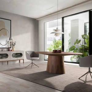 Bufet design modern cu iluminare interioara Gray and Walnut - Img 3