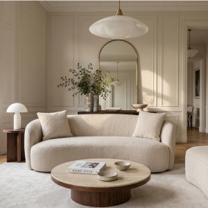 Canapea 2 locuri curbata ELEMENTAL 180cm boucle champagne beige