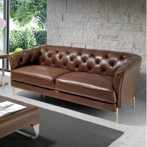 Canapea 2 locuri din piele naturala capitonata Cowhide leather brown