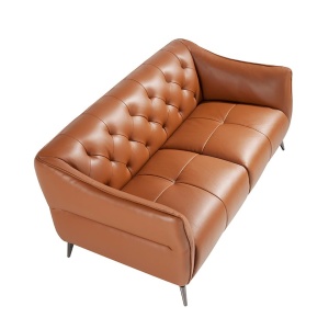 Canapea 2 locuri din piele naturala capitonata Cowhide leather brown - Img 4