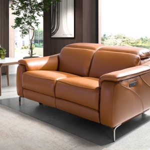Canapea 2 locuri eleganta, design LUX cu functia relax Cowhide brown leather - Img 5