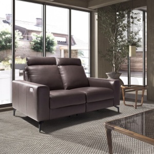 Canapea 2 locuri, functie relax, tapitat cu piele Chocolate Brown