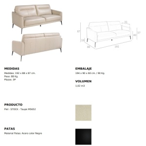 Canapea 3 locuri eleganta, design italian Cowhide leather taupe grey - Img 5