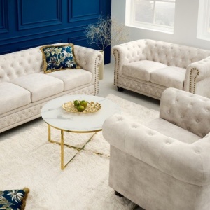 Canapea clasica stil englezesc Chesterfield 2 locuri, sampanie - Img 2