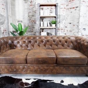 Canapea clasica stil englezesc Chesterfield 3 locuri maro antic - Img 4