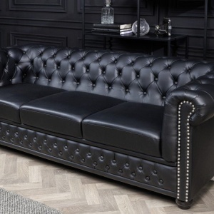 Canapea clasica stil englezesc Chesterfield 3 locuri, negru antic - Img 4