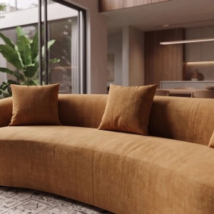 Canapea semicirculara, Catifea, Galben mustar, ATELIER 230cm - Img 6