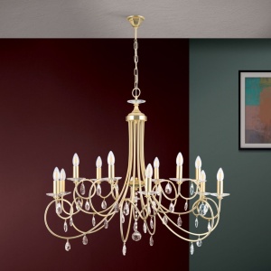 Candelabru 12 brate stil clasic cu cristale Swarovski Giada auriu mat